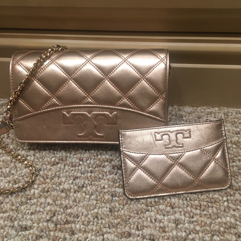 Tory Burch Rose Gold crossbody and card holder